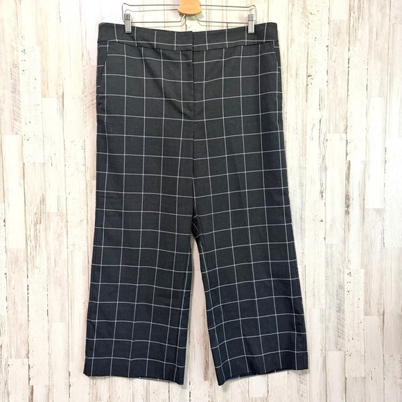 LOFT Pants - Loft Slim Wide Leg Pants 16 Plus 38x26 Crop Gray Windowpane Career Party NEW